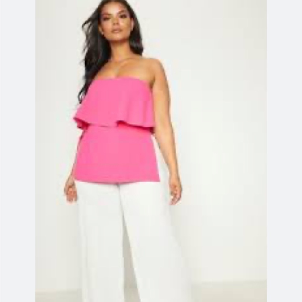 PLUS hot pink bandeau frill overlay strapless top Pretty Little Things slits 22